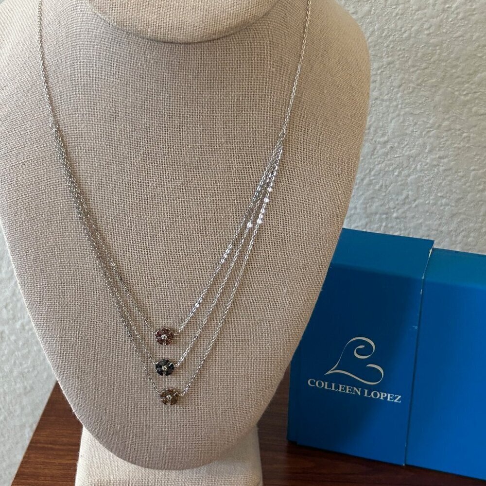 HSN Colleen Lopez 0.40ctw Multigem Flower Layered Sterling Silver 18" Necklace - Picture 7 of 9
